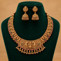 Divine Lakshmi Peacock Nakshi Necklace Set with Matching Jhumka Earrings