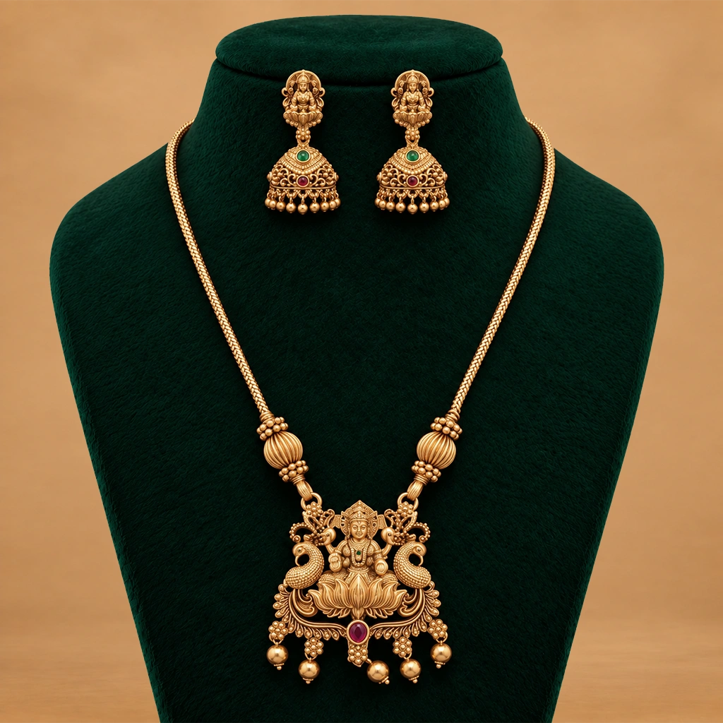 Divine Lakshmi Peacock Pendant Set