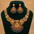 Divine Lakshmi Temple Necklace Set with Multicolour Beaded Accents & Matching Earrings