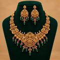 Divine Lakshmi Peacock Temple Necklace Set with Green & Ruby Accents