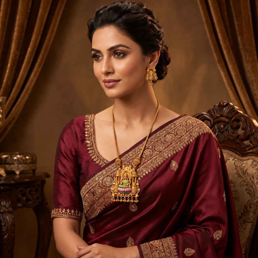 Lakshmi Temple Gold-Tone Necklace Set with Matching Earrings