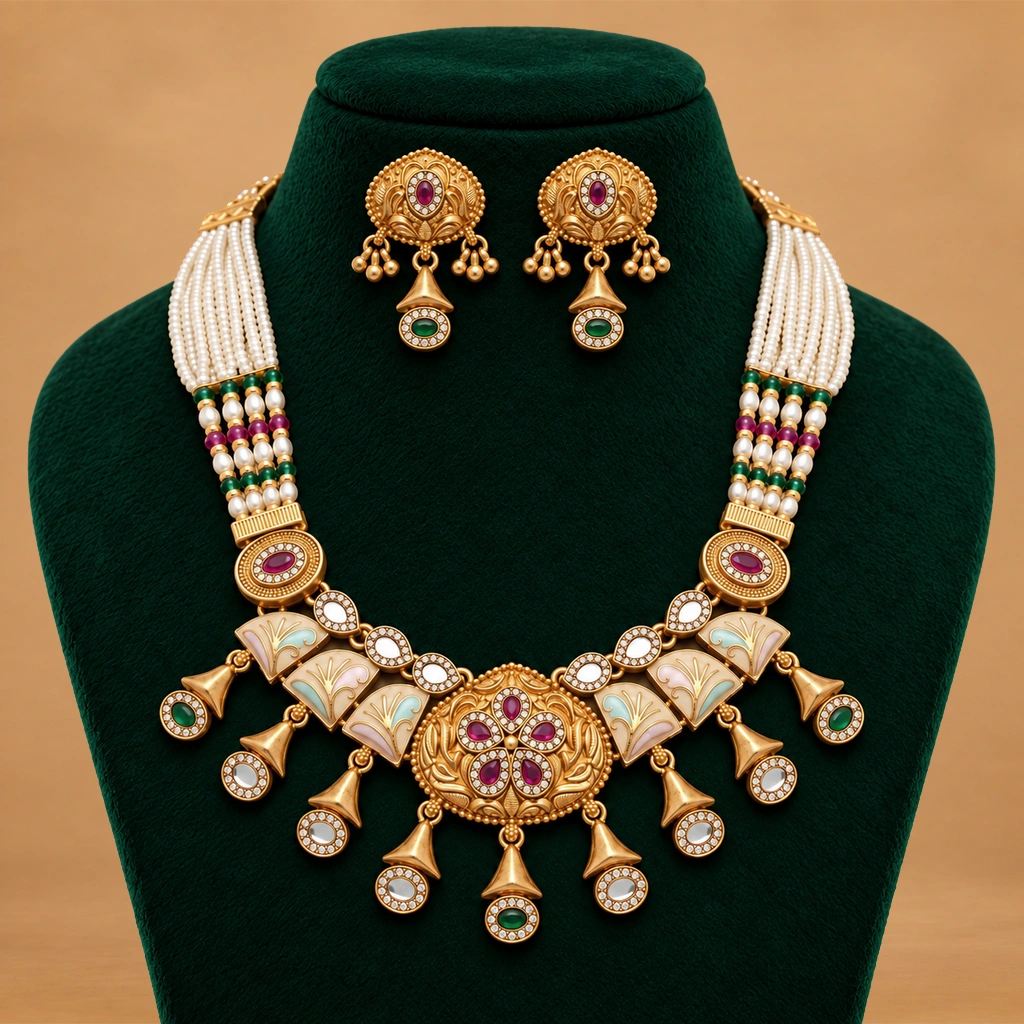 Royal Pearl & Kundan Necklace Set with Matching Earrings