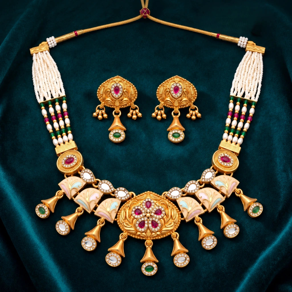 Royal Pearl & Kundan Necklace Set with Matching Earrings