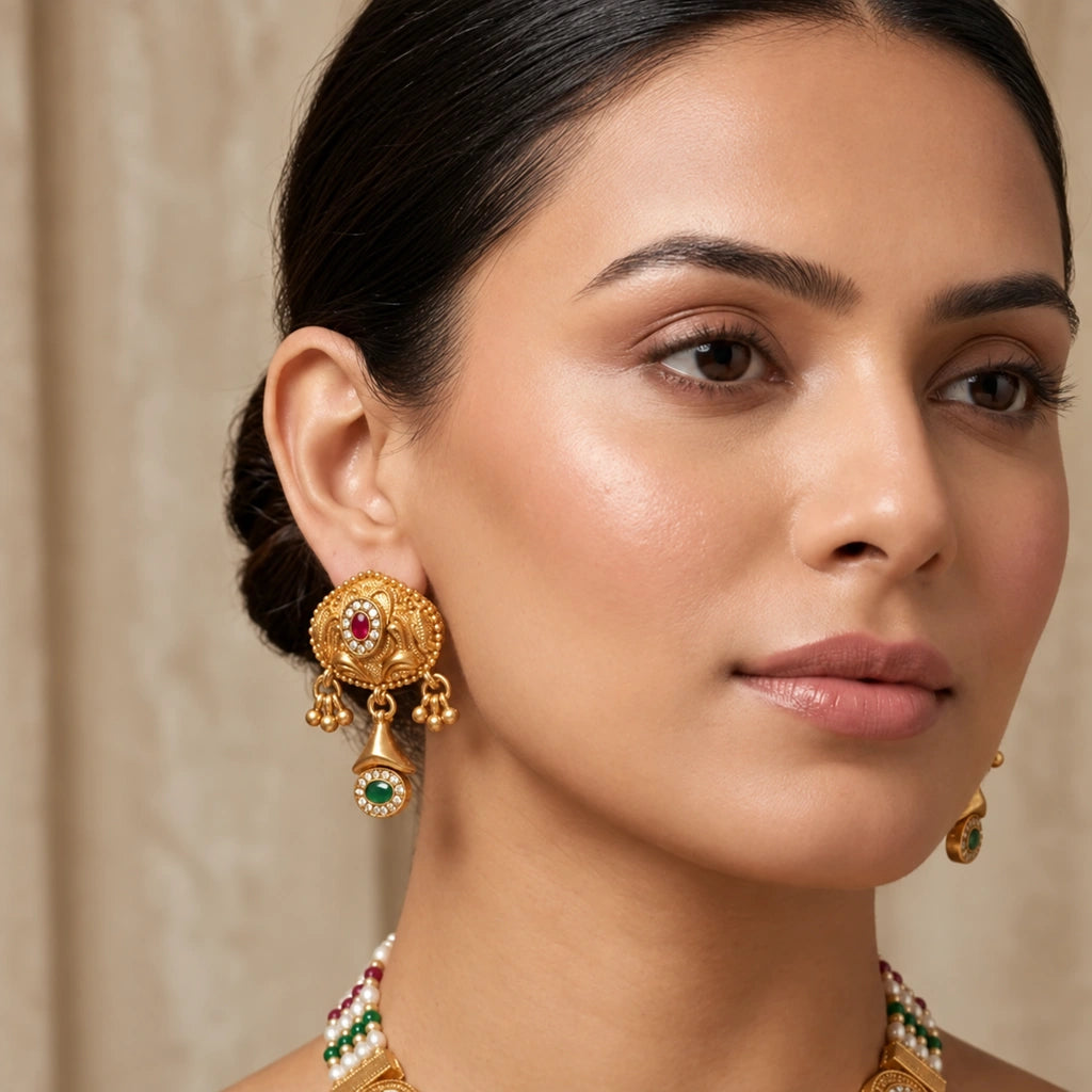 Royal Pearl & Kundan Necklace Set with Matching Earrings