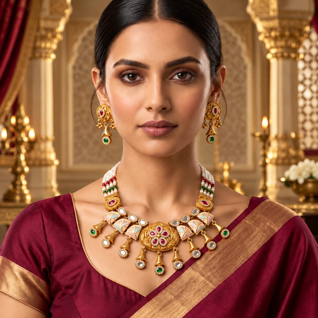 Royal Pearl & Kundan Necklace Set with Matching Earrings