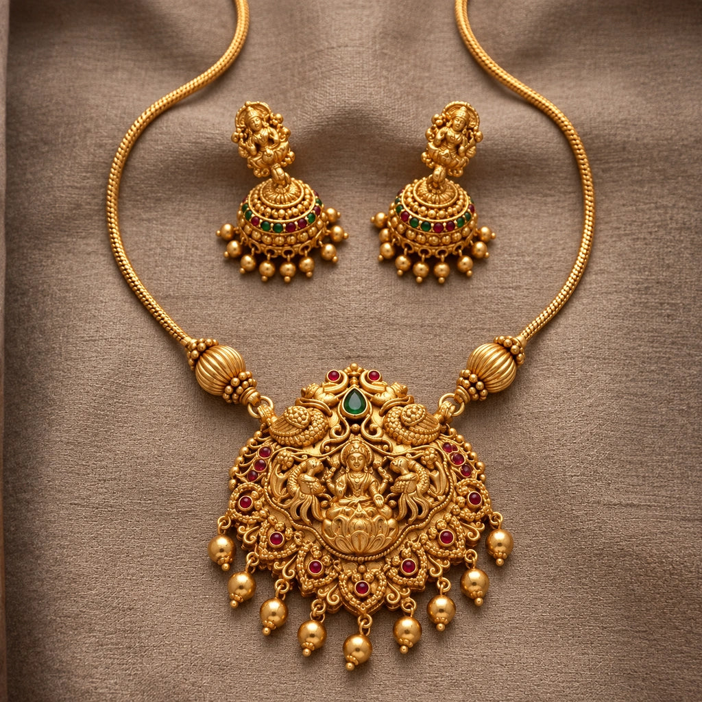 Divine Lakshmi Peacock Pendant Set