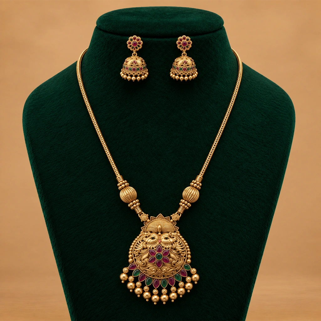 Royal Floral Jhumka Pendant Set