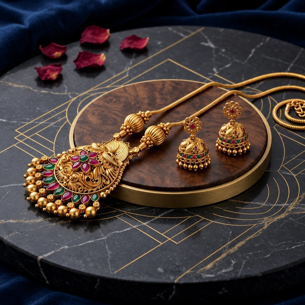 Royal Floral Jhumka Pendant Set