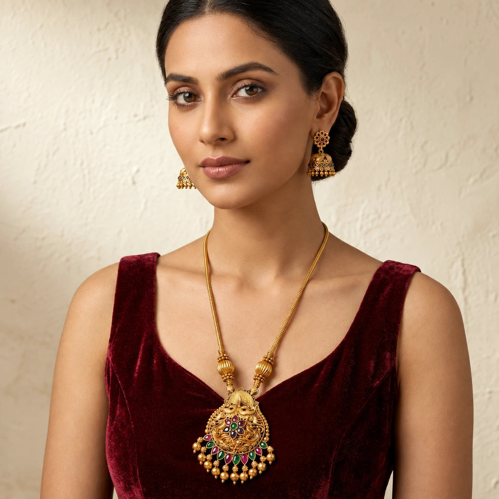 Royal Floral Jhumka Pendant Set
