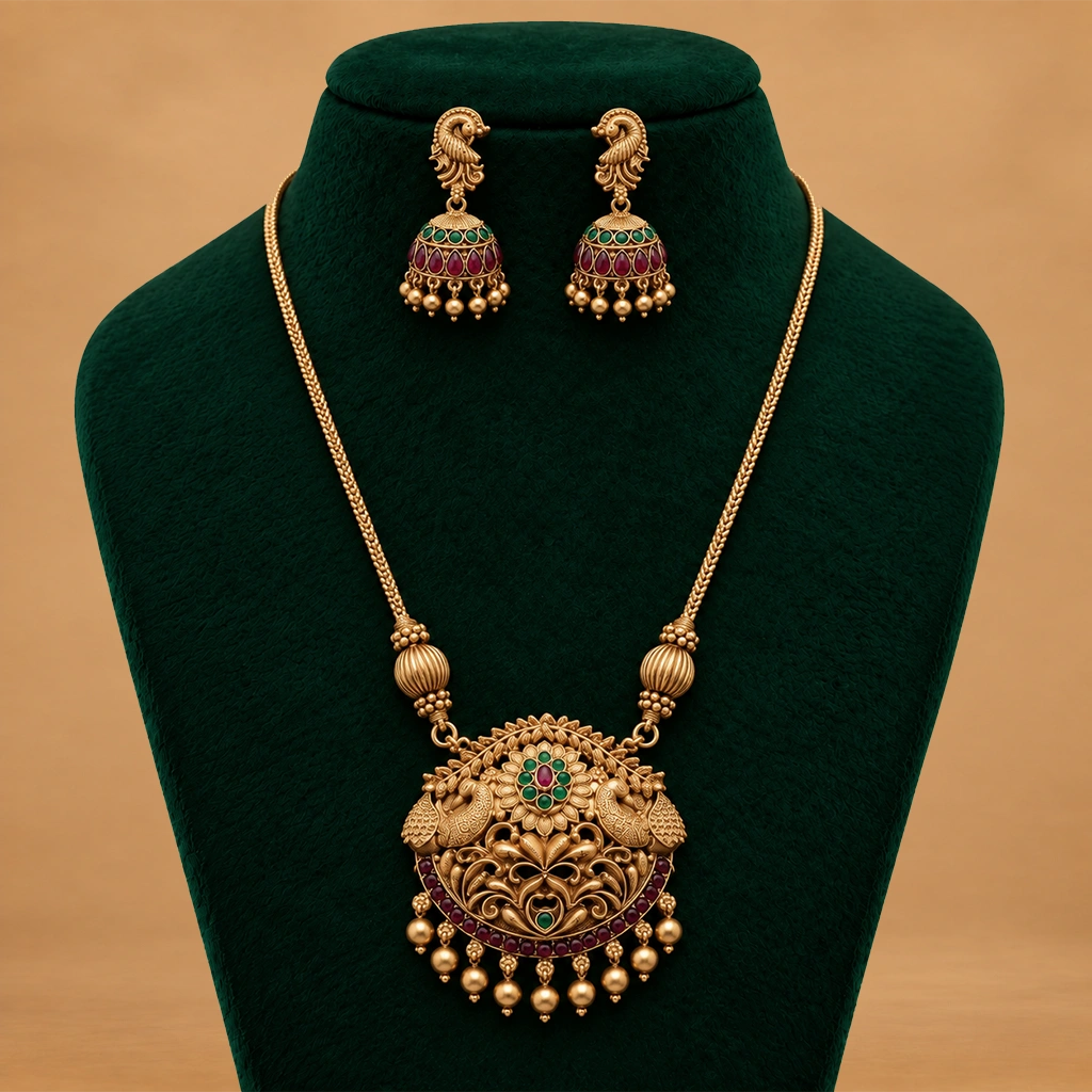 Royal Peacock Floral Pendant Set