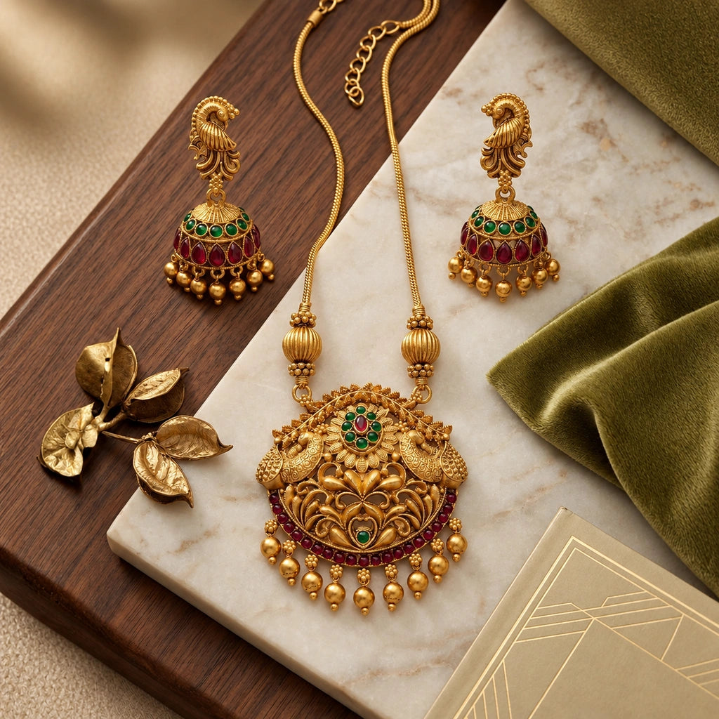 Royal Peacock Floral Pendant Set