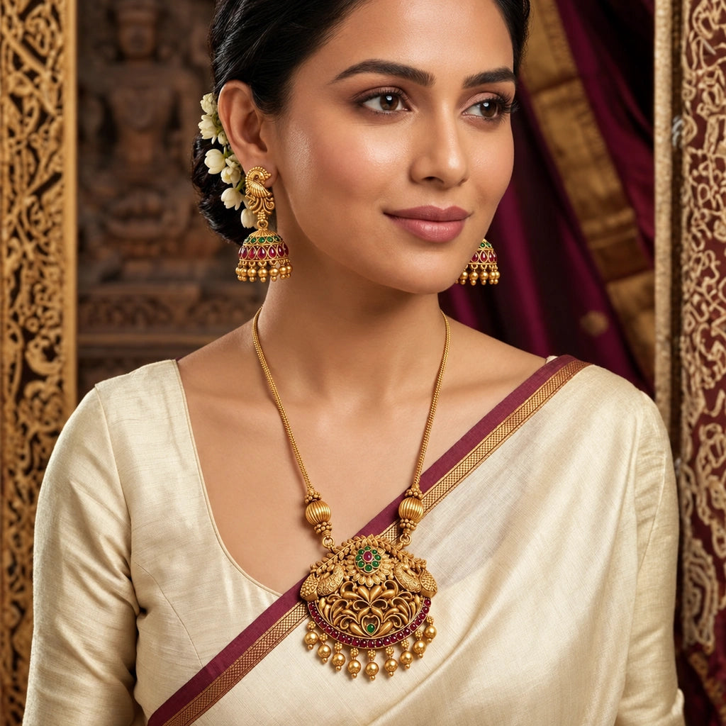 Royal Peacock Floral Pendant Set