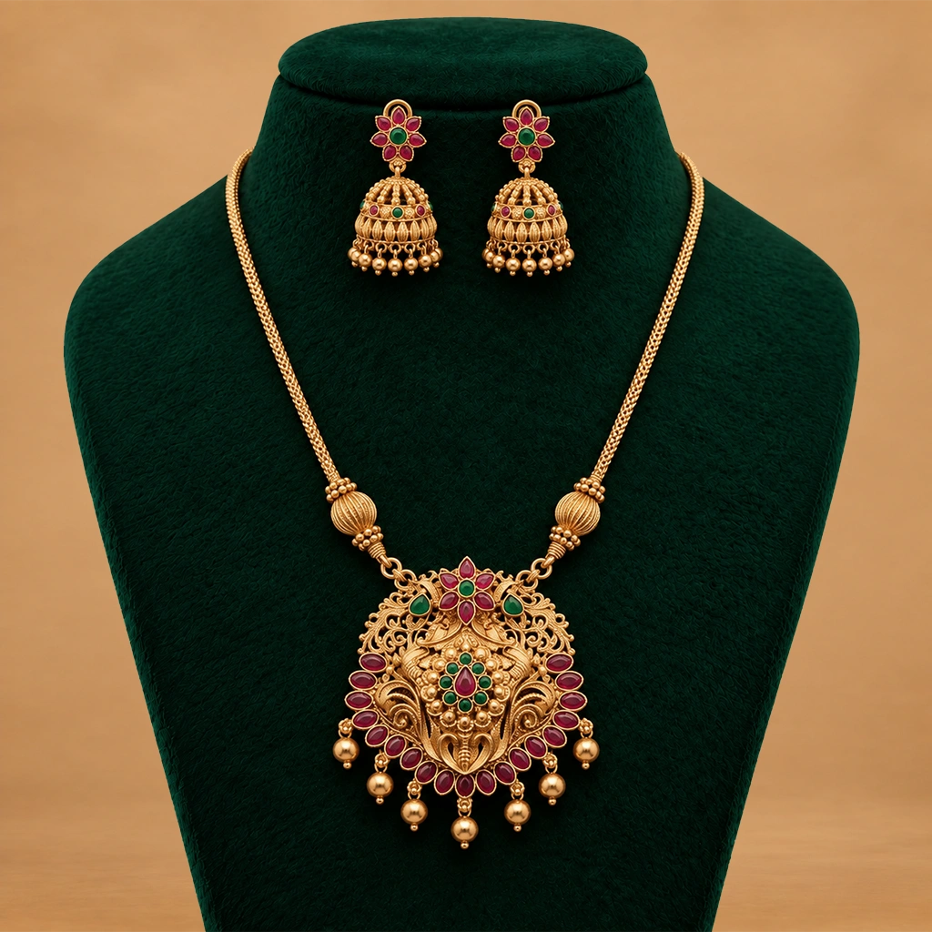 Royal Floral Temple Pendant Set