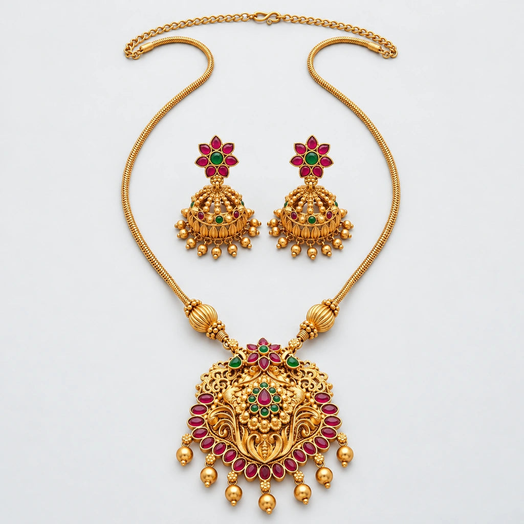 Royal Floral Temple Pendant Set