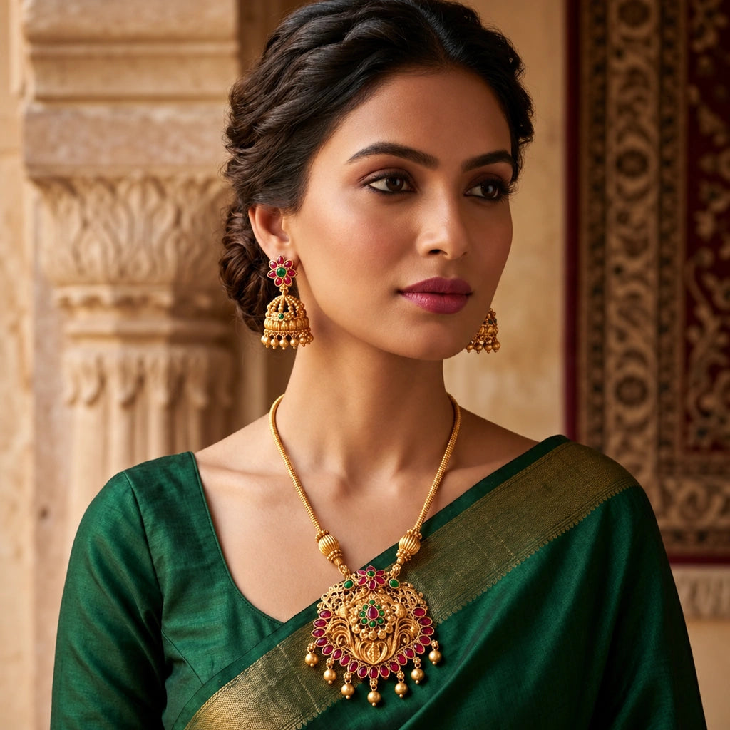 Royal Floral Temple Pendant Set