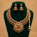 Peacock Heritage Gold-Tone Necklace Set with Matching Jhumka Earrings