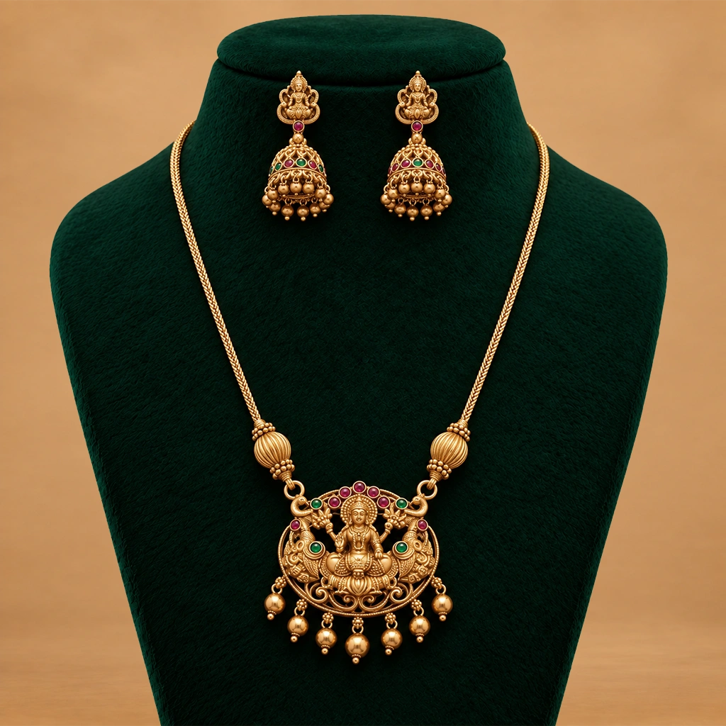 Divine Lakshmi Temple Pendant Set