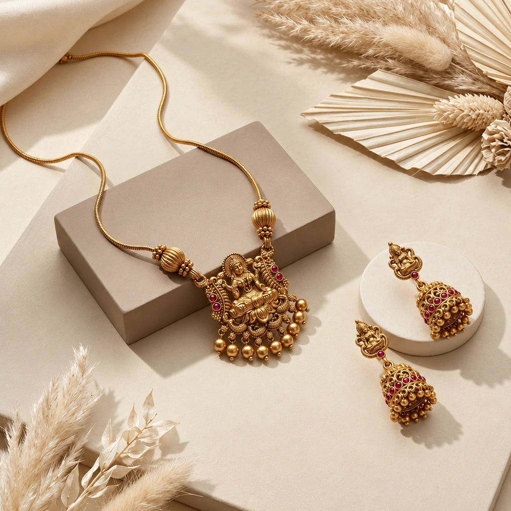 Divine Lakshmi Temple Pendant Set