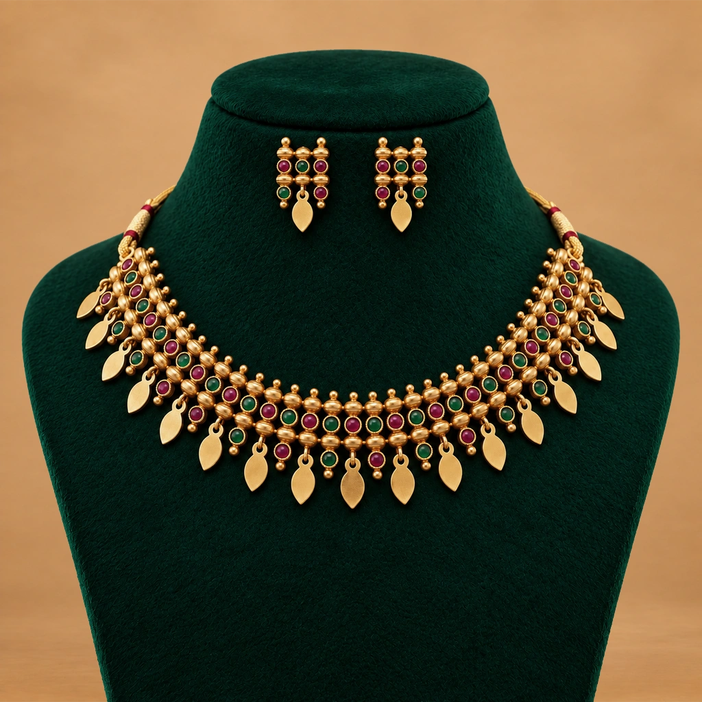 Royal Multicolor Beaded Necklace Set with Matching Earrings