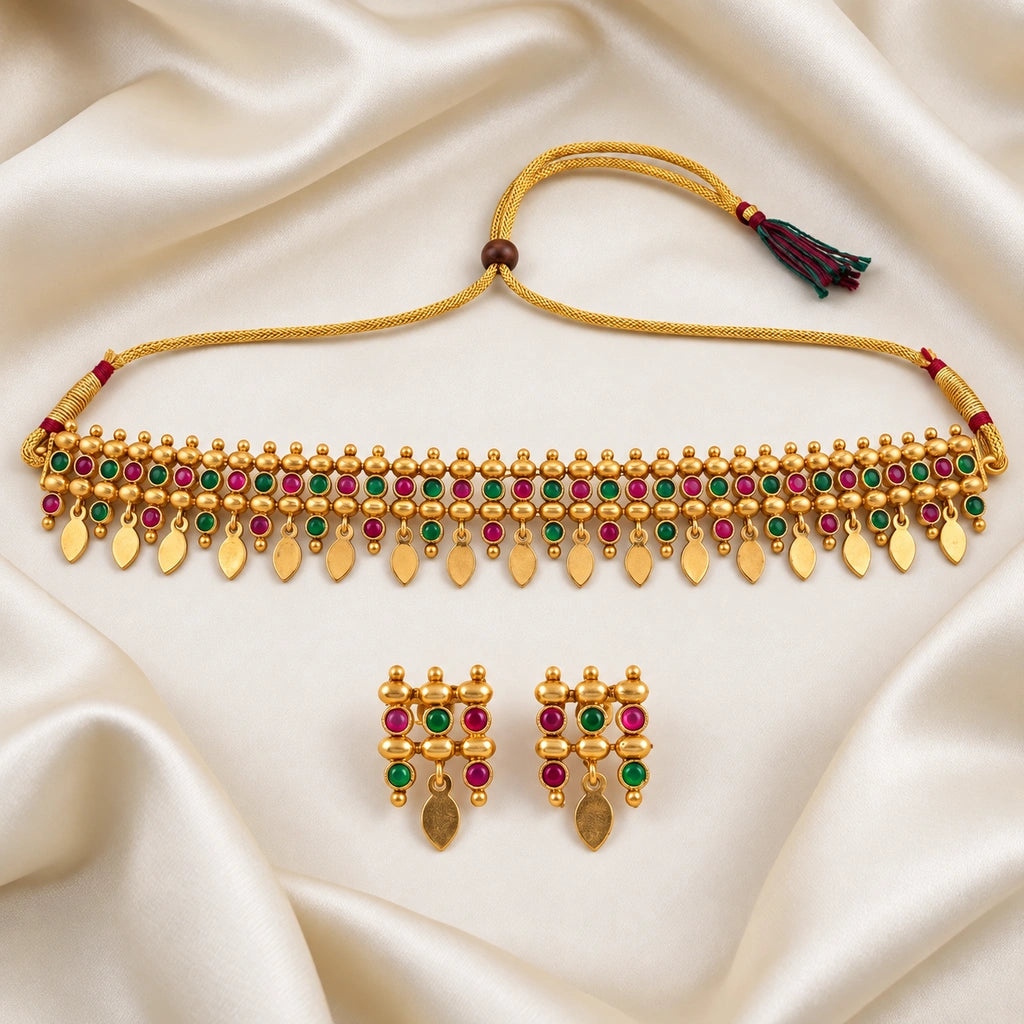 Royal Multicolor Beaded Necklace Set with Matching Earrings