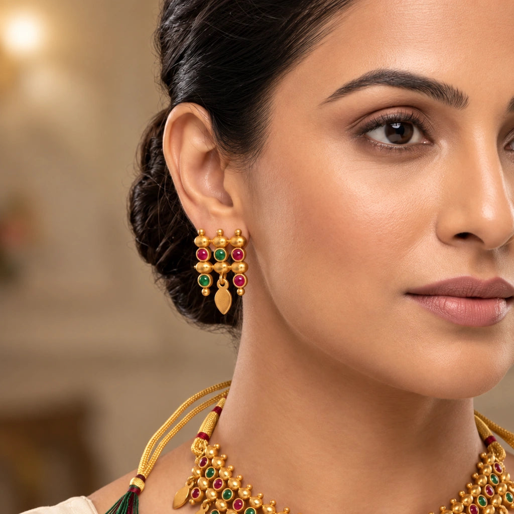 Royal Multicolor Beaded Necklace Set with Matching Earrings
