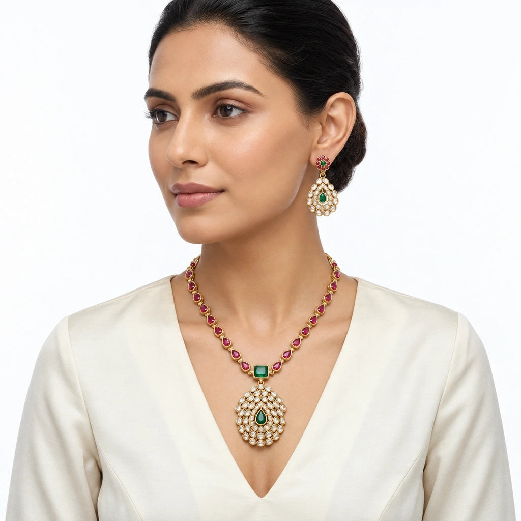 Royal Emerald & Ruby Pendant Set