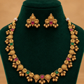 Classic Temple Coin Necklace Set with Ruby & Emerald Accents
