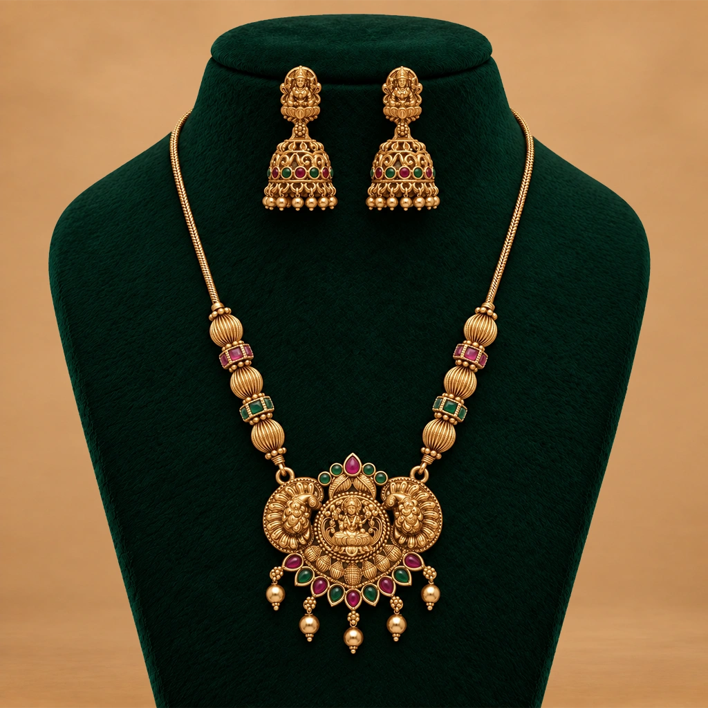 Divine Lakshmi Peacock Pendant Set