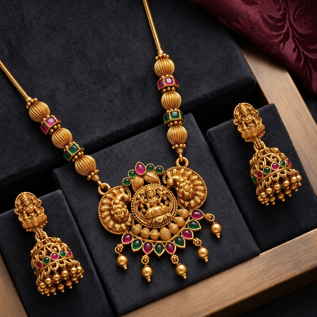 Divine Lakshmi Peacock Pendant Set