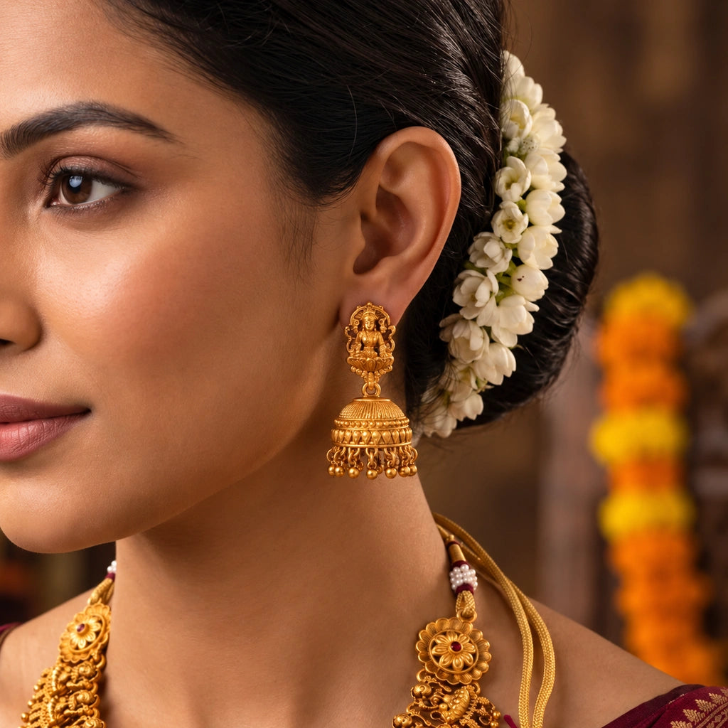 Divine Lakshmi Temple Necklace Set with Matching Jhumka Earrings