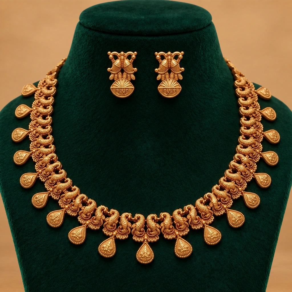 Heritage Paisley Gold-Tone Necklace Set with Matching Earrings