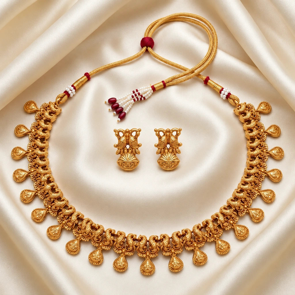 Heritage Paisley Gold-Tone Necklace Set with Matching Earrings