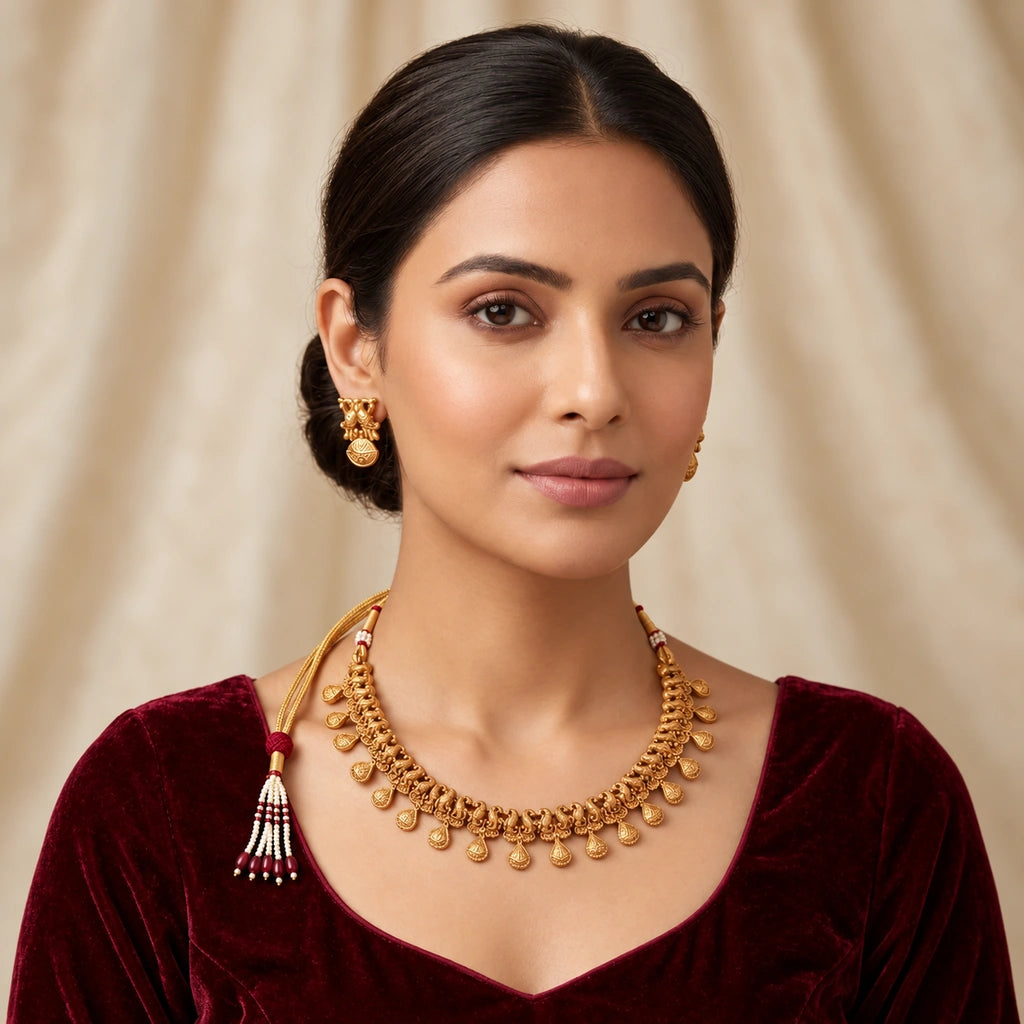 Heritage Paisley Gold-Tone Necklace Set with Matching Earrings